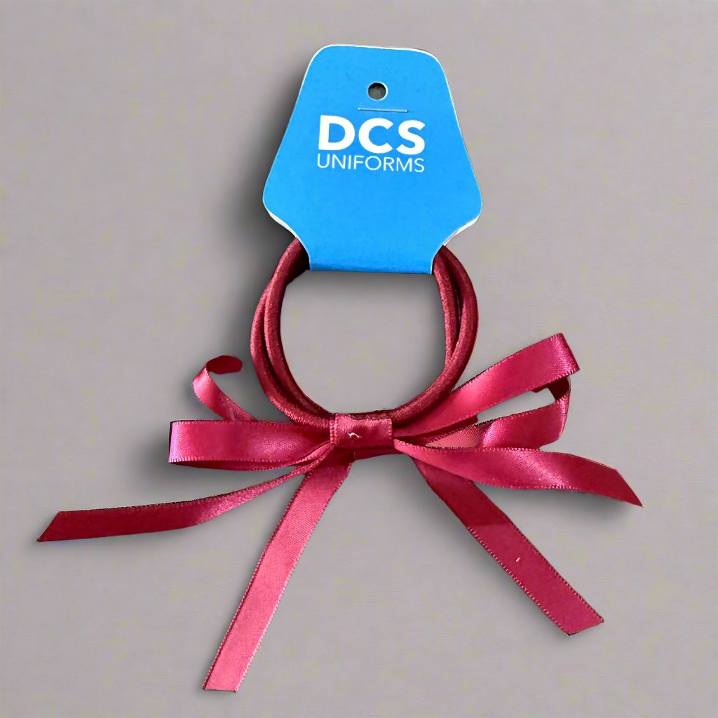 DCS ELASTIC HAIR TIE WITH SATIN BOW 2PK - NAVY, ROYAL BLUE OR MAROON